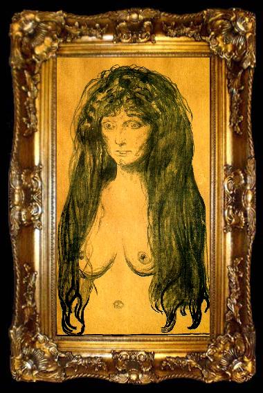framed  Edvard Munch kvinna med rott har och grona, ta009-2
